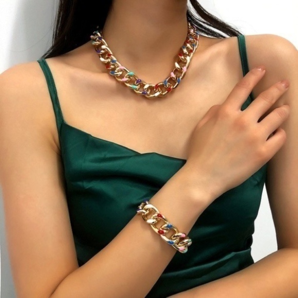 NEW!!  💛 Multi Color Chain Necklace and Bracelet Set